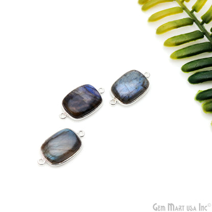 Flashy Labradorite Cabochon 12x16mm Octagon Double Bail Silver Plated Gemstone Connector