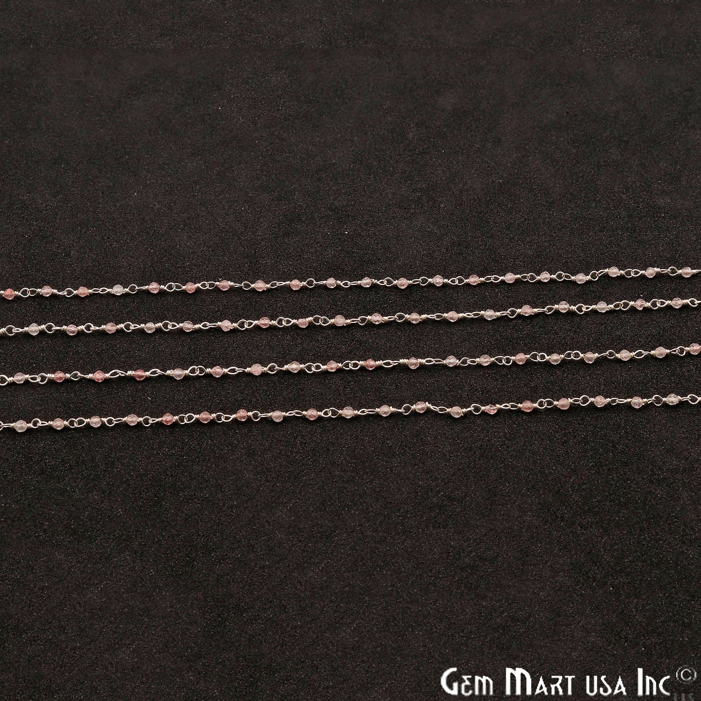 Strawberry Quartz 1mm Silver Wire Wrapped Beads Rosary Chains - GemMartUSA