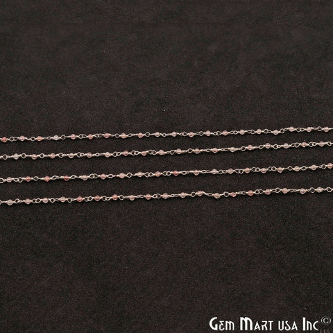 Strawberry Quartz 1mm Silver Wire Wrapped Beads Rosary Chains - GemMartUSA