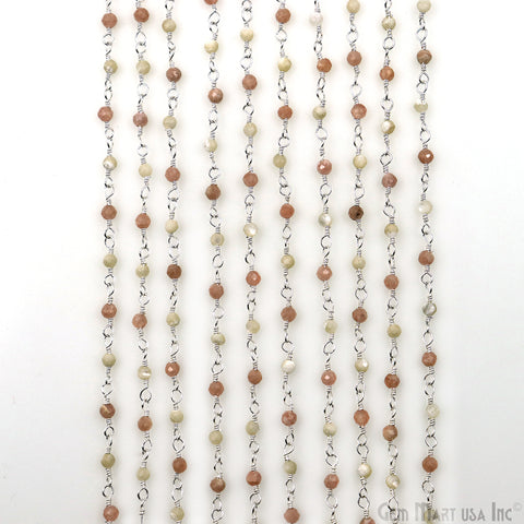 Rhodochrosite & Mother Of Pearl Silver Plated Wire Wrapped Gemstone Beads Rosary Chain