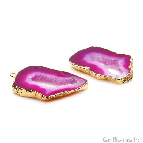 Agate Slice 35x21mm Organic  Gold Electroplated Gemstone Earring Connector 1 Pair