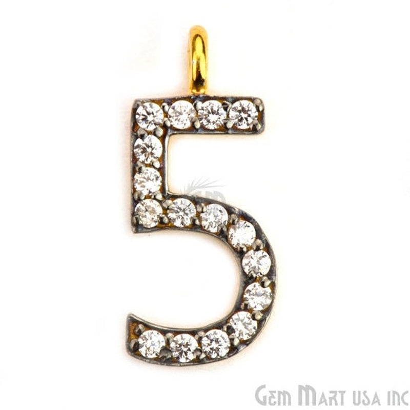 5' Numbering CZ Pave Gold Vermeil Charm for Bracelet & Pendants - GemMartUSA