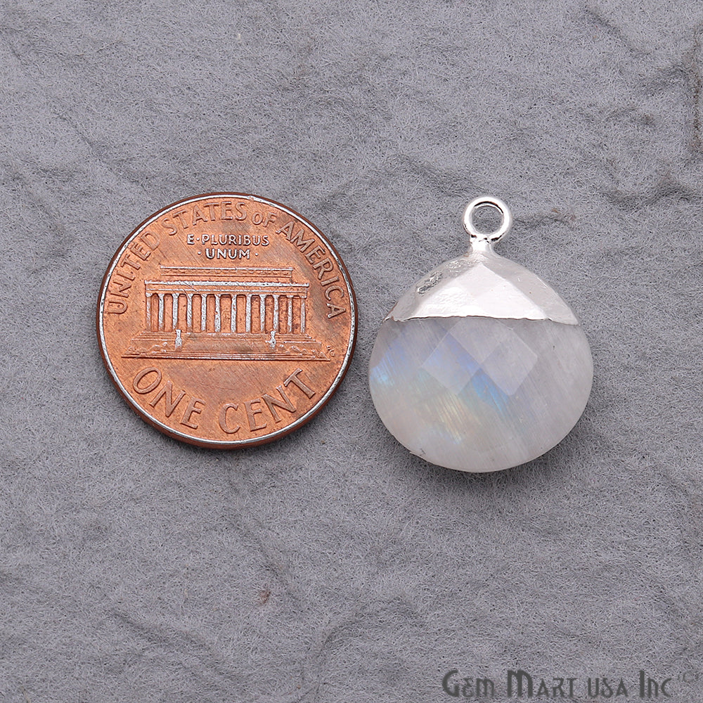 Rainbow Moonstone 16mm Onion Silver Electroplated Gemstone Connector - GemMartUSA