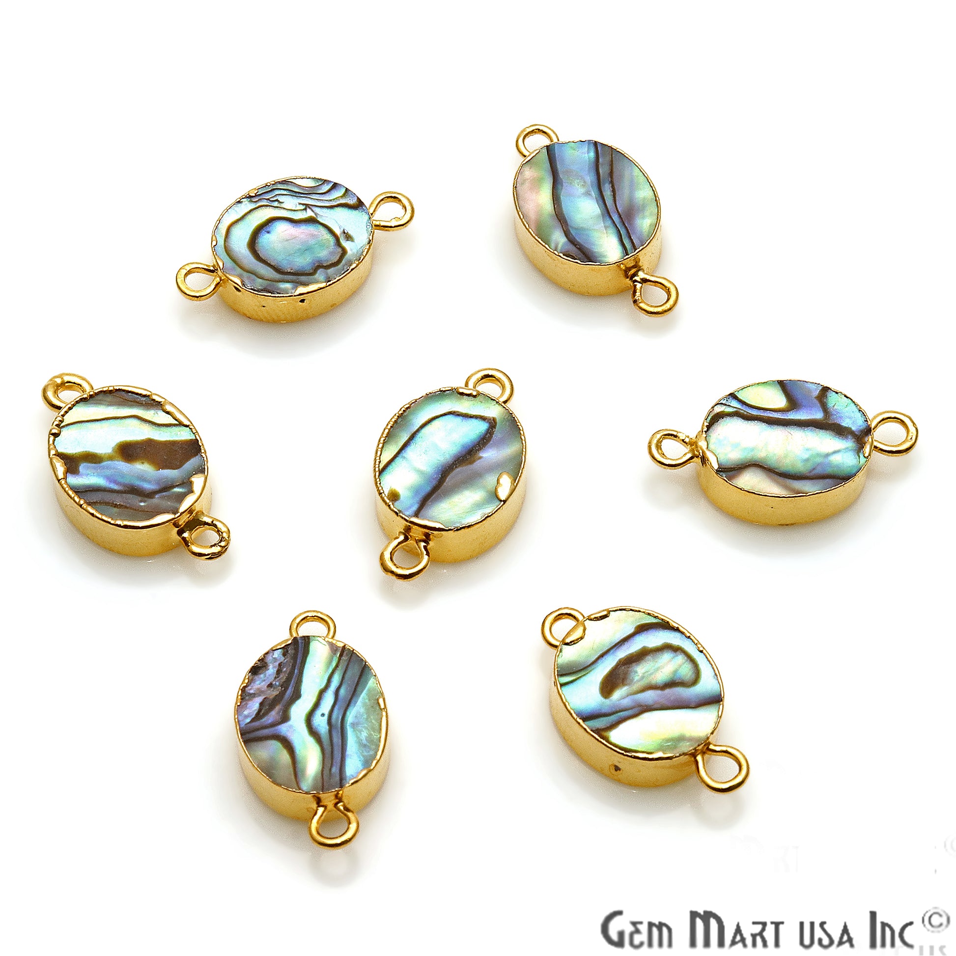 Abalone Shell 10x12mm Oval Double Bail Gold Electroplated Connector - GemMartUSA