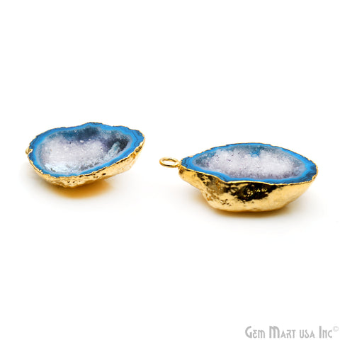 Geode Druzy 34x24mm Organic Gold Electroplated Single Bail Gemstone Earring Connector 1 Pair