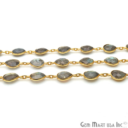 Labradorite 12mm Heart Bezel Link Gold Plated Continuous Connector Chain - GemMartUSA