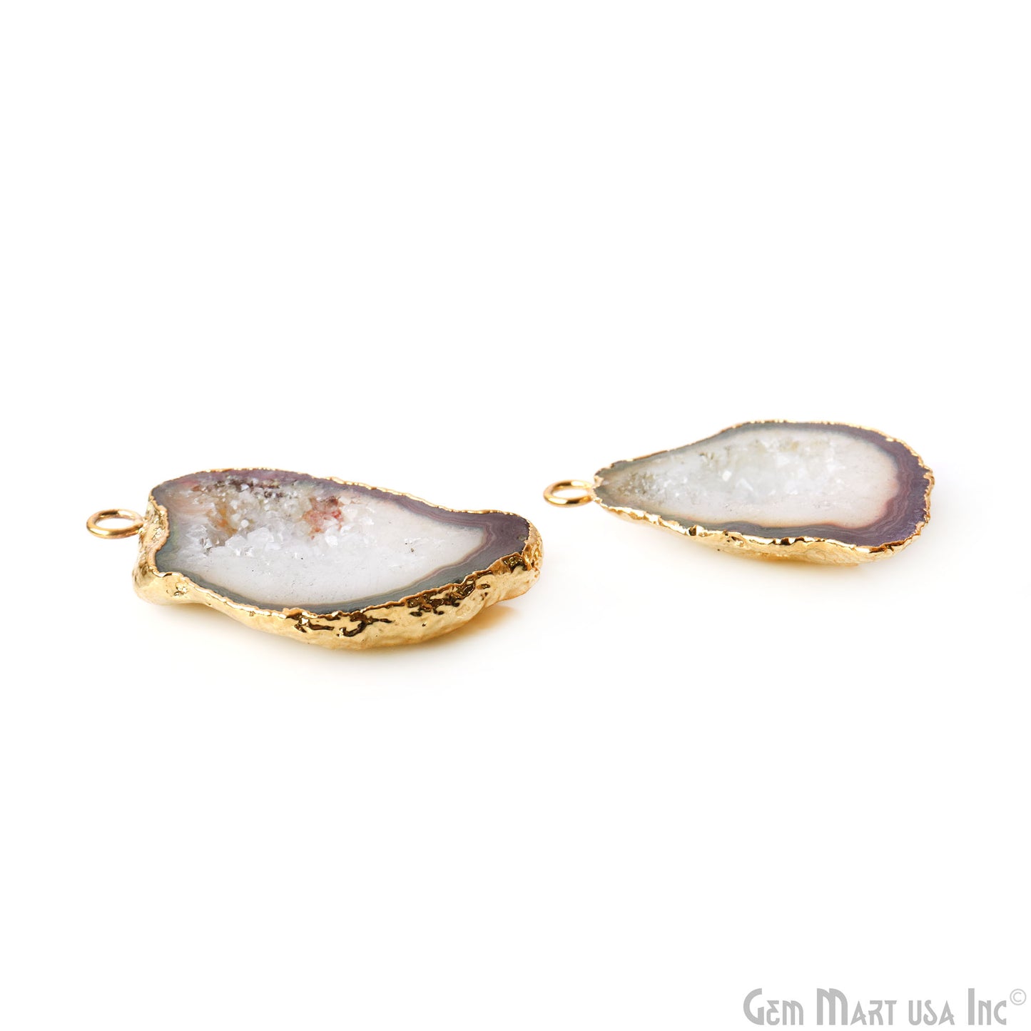 Geode Druzy 24x35mm Organic Gold Electroplated Single Bail Gemstone Earring Connector 1 Pair