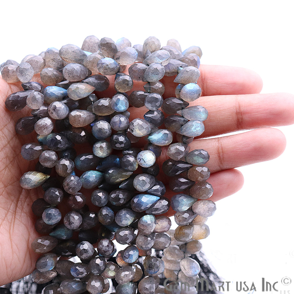 Labradorite Teardrops Faceted Gemstone 12x6mm Rondelle Beads - GemMartUSA