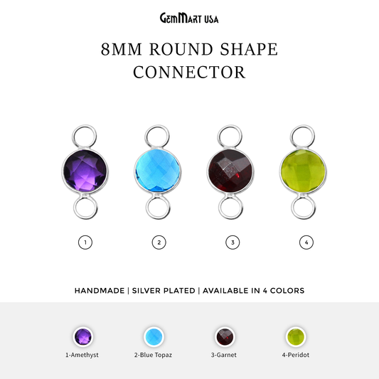 Round 8mm Silver Bezel Big Bail Gemstone Connector