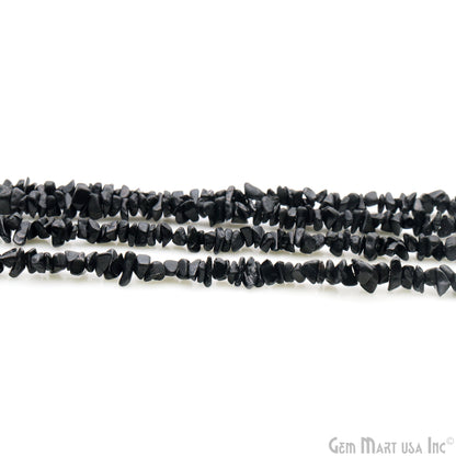 Black Tourmaline Chip Beads, 34 Inch, Natural Chip Strands, Drilled Strung Nugget Beads, 3-7mm, Polished, GemMartUSA (CHKT-70001)