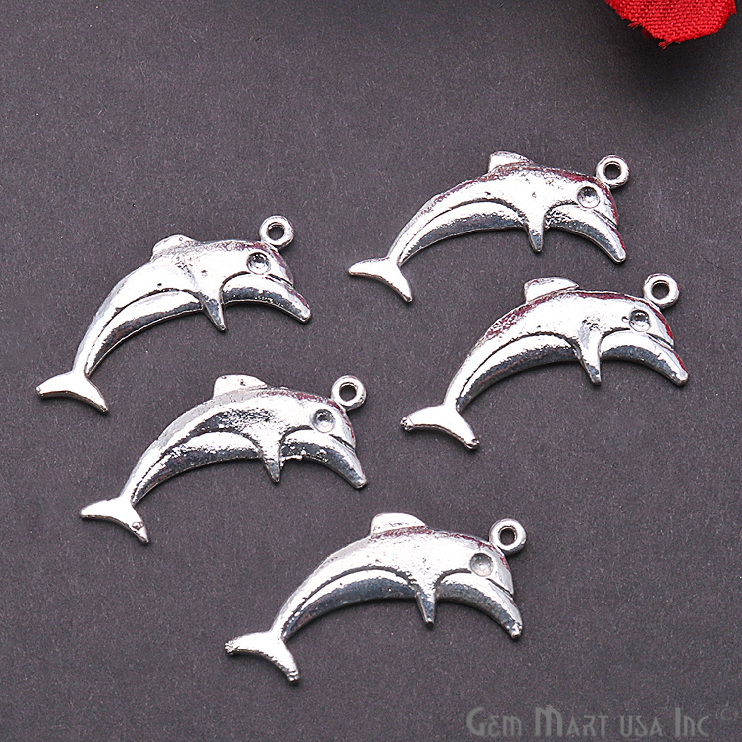 Dolphin Fish 28x10mm Chandelier Finding Charm Connector (Pick Your Metal) - GemMartUSA
