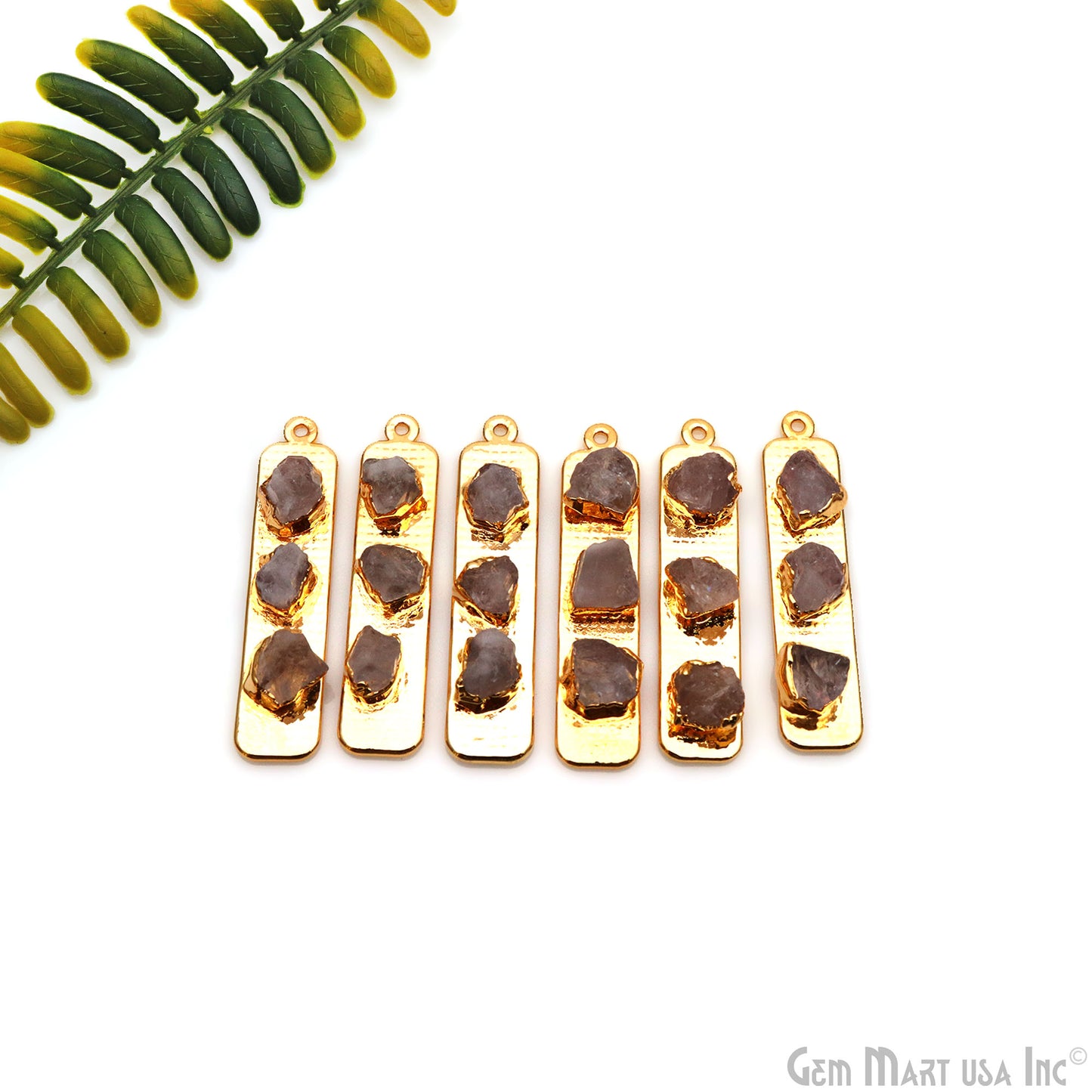 Rough Gemstone Gold Electroplated Rectangle 47x10mm Gemstone Bar Necklace Pendant Connector