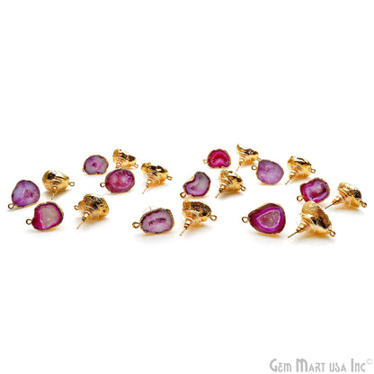 DIY Agate Slice Geode Druzy Gold Edged Loop Connector Studs Earrings