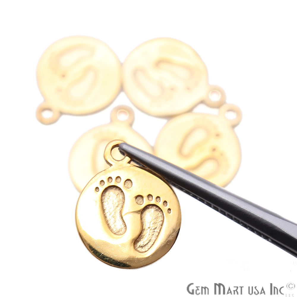 Foot Print Gold Plated Round Charm Connector - GemMartUSA