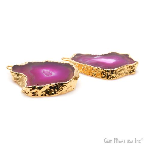 Agate Slice 41x31mm Organic Gold Electroplated Gemstone Earring Connector 1 Pair