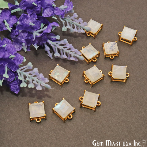 Rainbow Moonstone Prong Setting Gold Plated Flashy Gemstone Connector - GemMartUSA