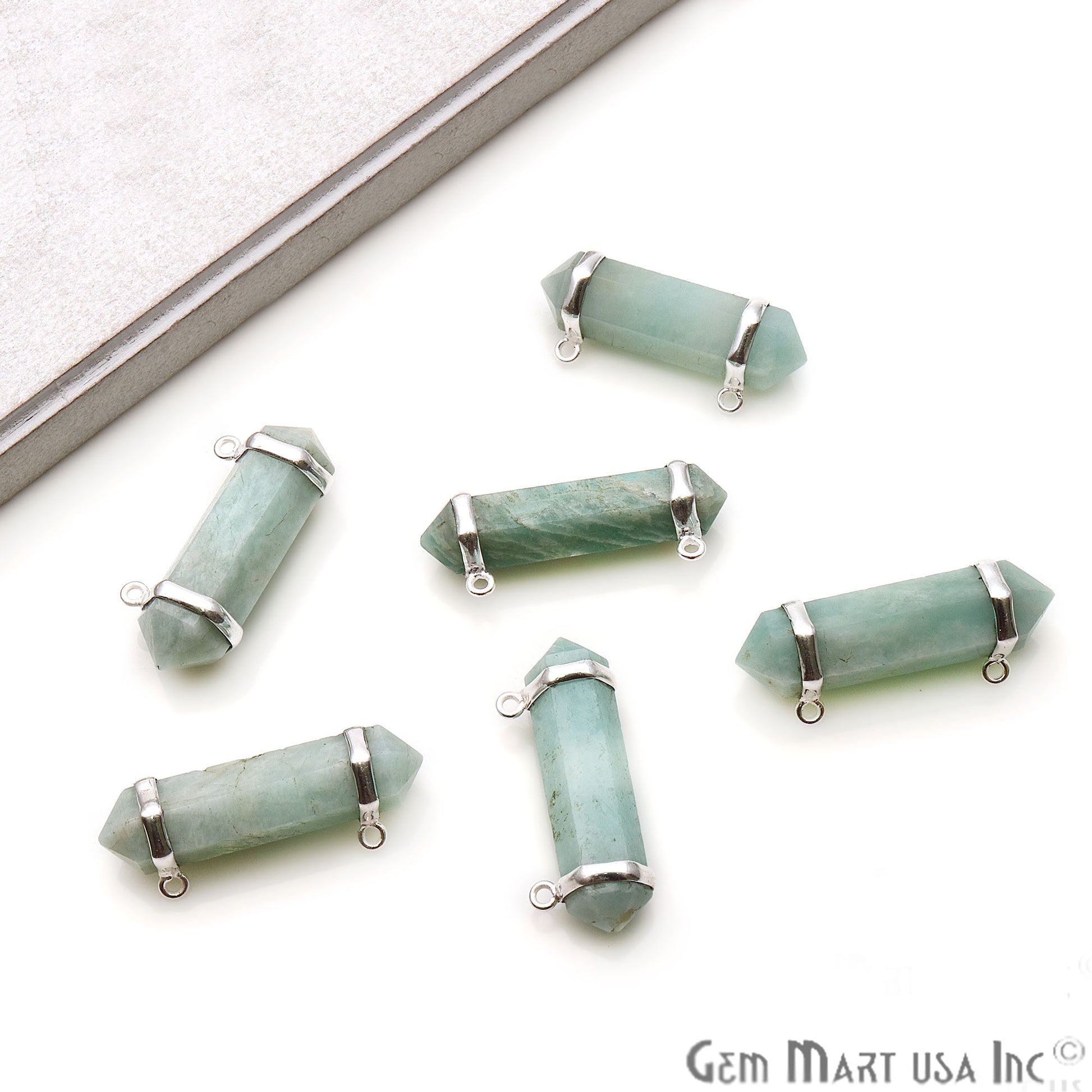 Gemstone 38x10mm Double Point Silver Plated Cat Bail Gemstone Connector (Pick Gemstone) - GemMartUSA