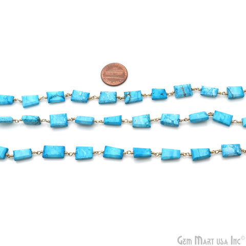 Turquoise 12x8mm Smooth Tumble Gold Wire Wrap Bead Rosary Chain