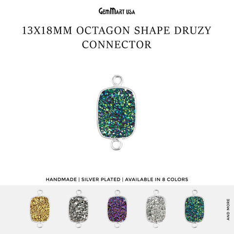 Titanium Druzy 13x18mm Octagon Silver Double Bail Gemstone Connector