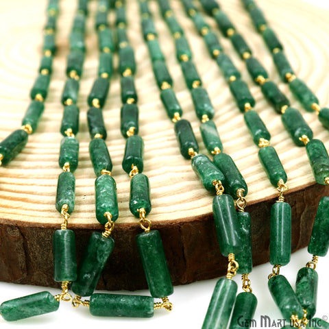 Aventurine Smooth Beads 10x4mm Gold Wire Wrapped Rosary Chain