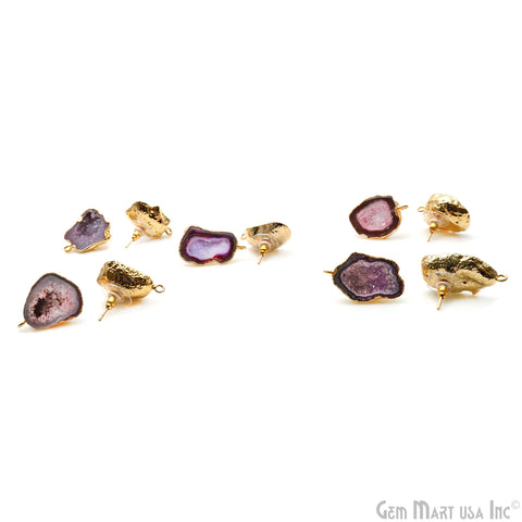 DIY Agate Slice Geode Druzy Gold Edged Loop Connector Studs Earrings