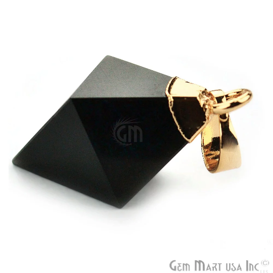 Black Onyx Point Pendant Gold Electroplated Triangle Shape Healing Gemstone Necklace Pendant(GPBO-14071) - GemMartUSA