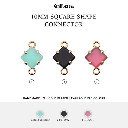 Square Shape 10mm Prong Setting Gold Plated Double Bail Gemstone Connector