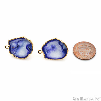 DIY Geode Druzy 21x15mm Gold Electroplated Loop Connector Studs Earrings