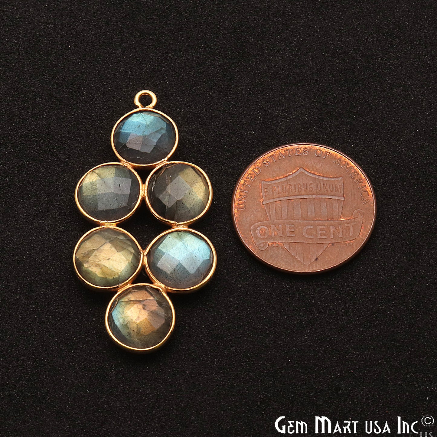 Labradorite 39x18mm Gold Plated Single Bail Connector Component - GemMartUSA