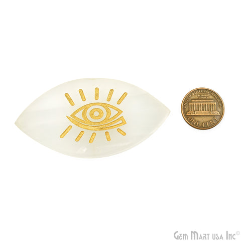 Selenite Marquise Plate Shape 68x35mm Engraved Eye Reiki Healing Gemstones