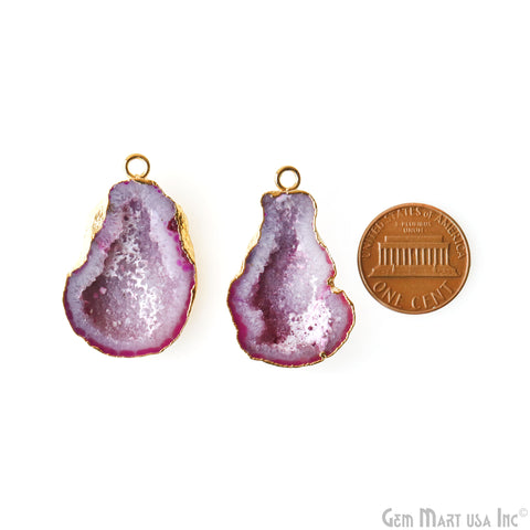 Geode Druzy 34x20mm Organic Gold Electroplated Single Bail Gemstone Earring Connector 1 Pair