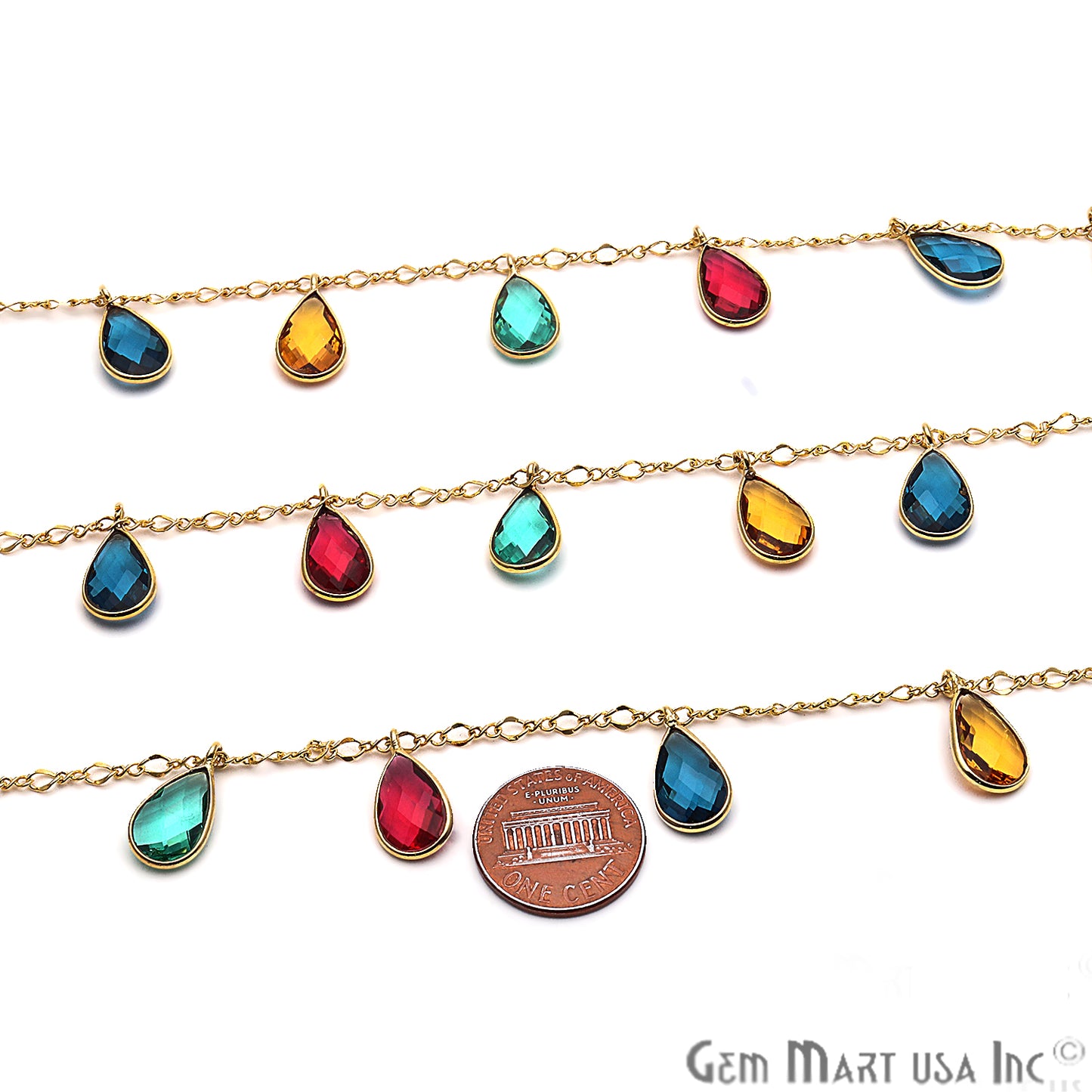 Multi Stone Pear Bezel Gold Plated Dangle Gemstone Rosary Chain - GemMartUSA