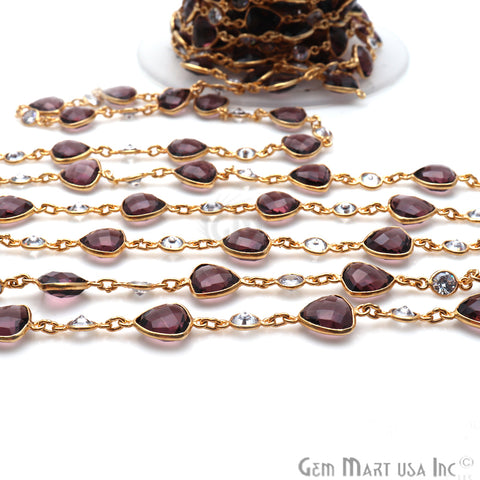 Amethyst & Crystal Gold Plated Bezel Link Continuous Connector Chain - GemMartUSA