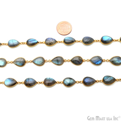 Labradorite Cabochon Pears 10x14mm Gold Plated Continuous Connector Chains