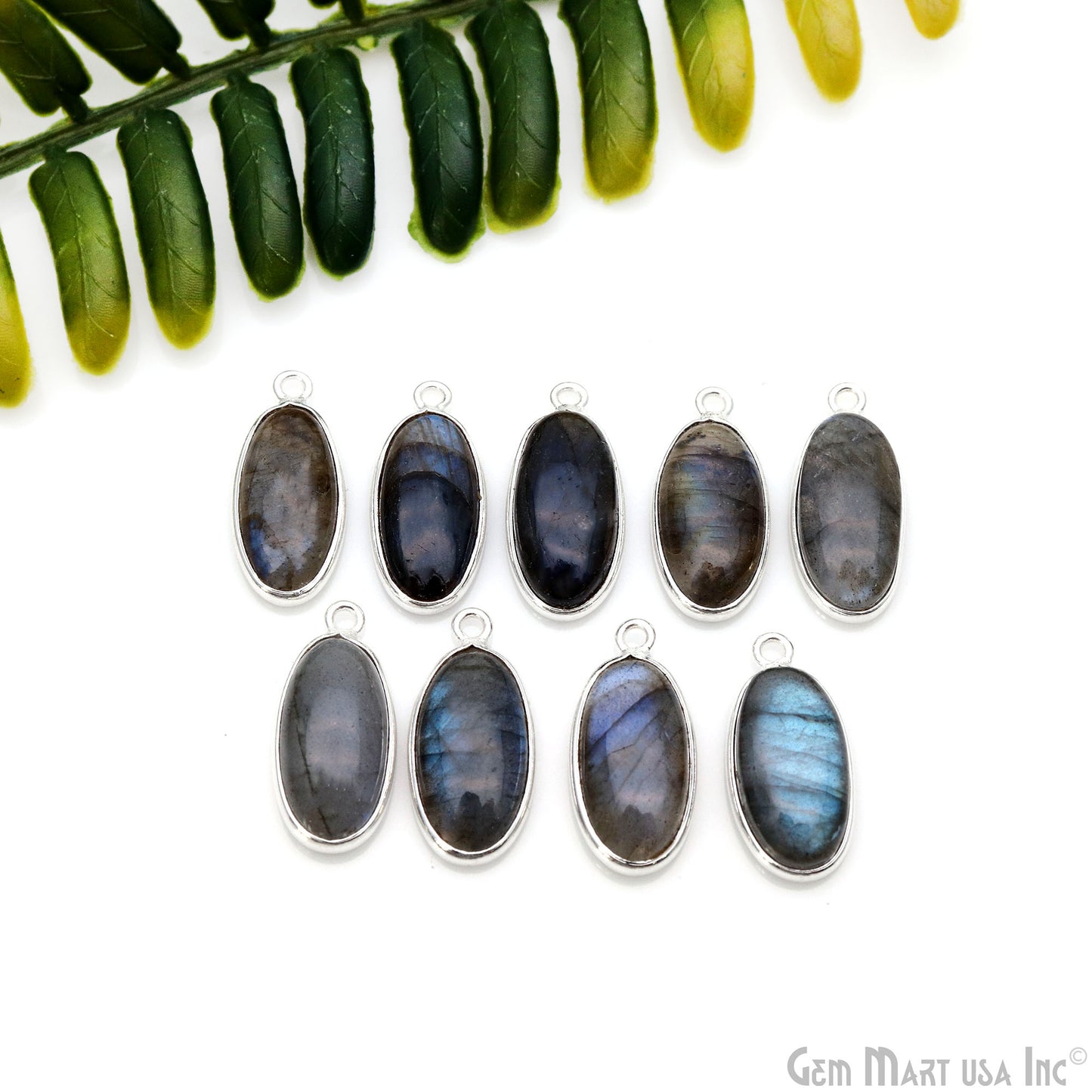 Flashy Labradorite Cabochon 8x16mm Oval Single Bail Silver Plated Gemstone Connector