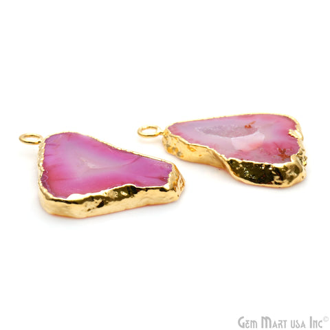 Agate Slice 38x27mm Organic Gold Electroplated Gemstone Earring Connector 1 Pair