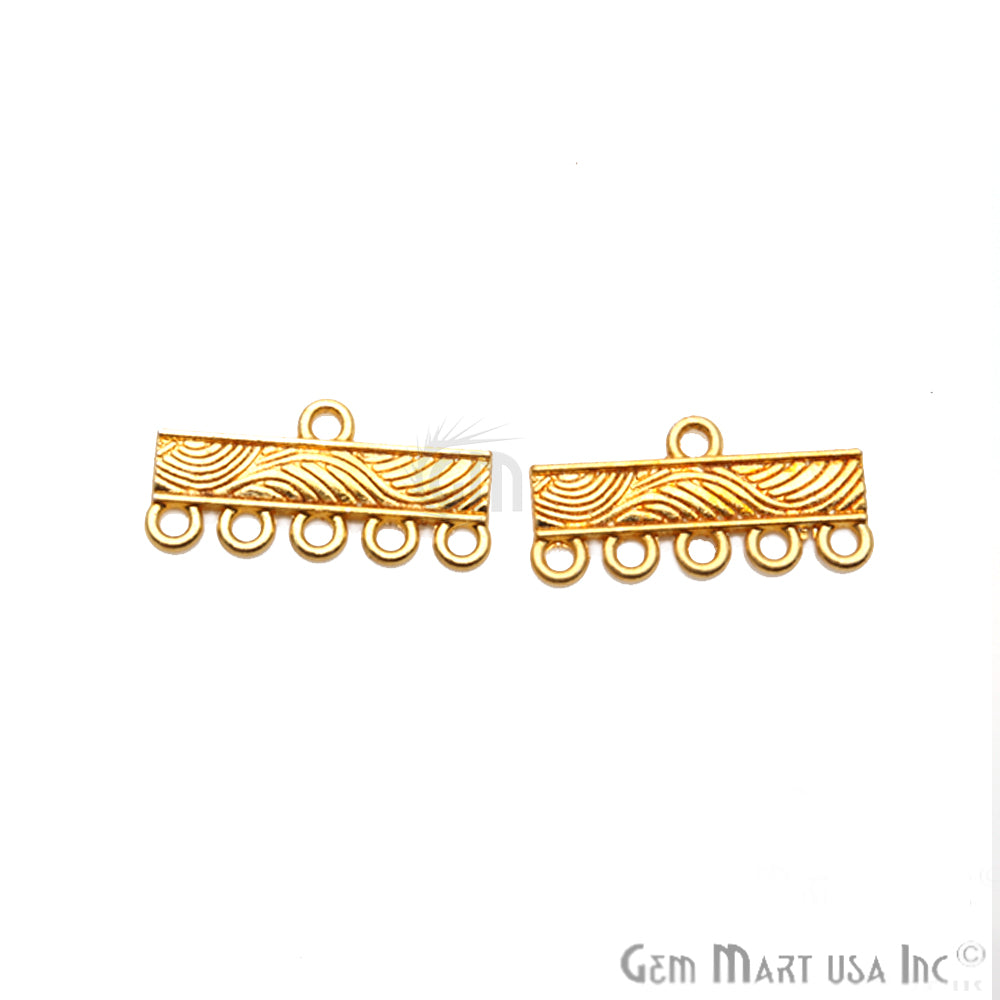 2 Pair Lot Gold End Bar, 5 Strand, Gold Plated Multi Strand Connector - GemMartUSA