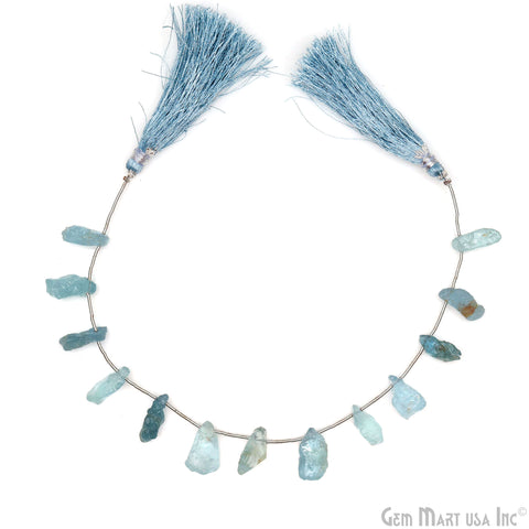 Aquamarine Rough Beads, 9.5 Inch Gemstone Strands, Drilled Strung Briolette Beads, Free Form, 12x20mm