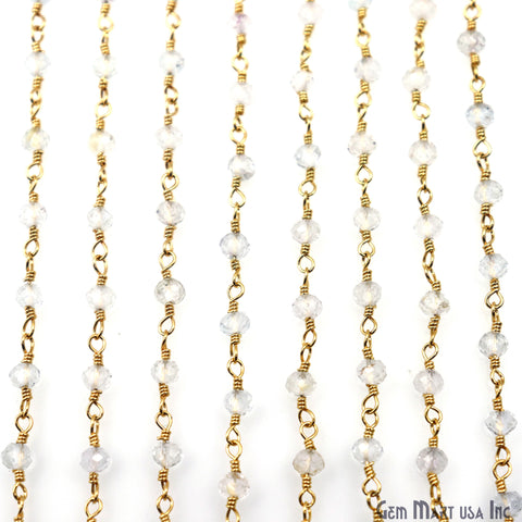 White Topaz 3-3.5mm Gold Plated Beaded Wire Wrapped Rosary Chain