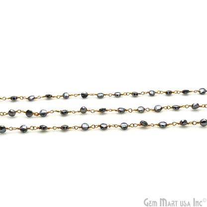 Pyrite Faceted 3-4mm Gold Wire Wrapped Rosary Chain