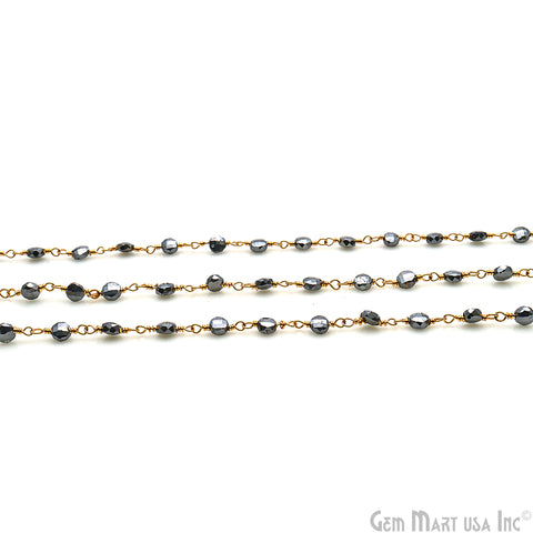 Pyrite Faceted 3-4mm Gold Wire Wrapped Rosary Chain