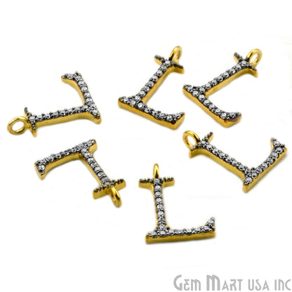 L' Alphabet Charm CZ Pave Gold Vermeil Charm for Bracelet & Pendants - GemMartUSA