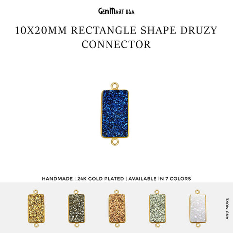 Titanium Druzy 10x20mm Rectangle Double Bail Gold Bezel Gemstone Connector