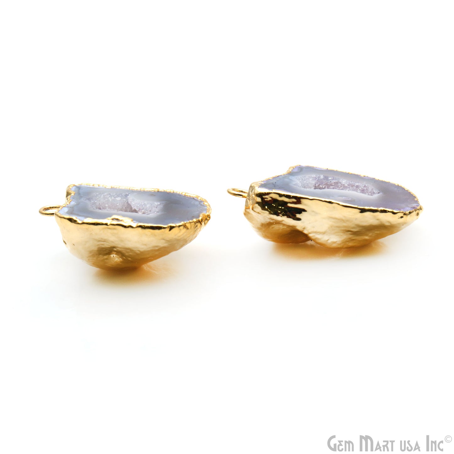 Geode Druzy 32x22mm Organic Gold Electroplated Single Bail Gemstone Earring Connector 1 Pair