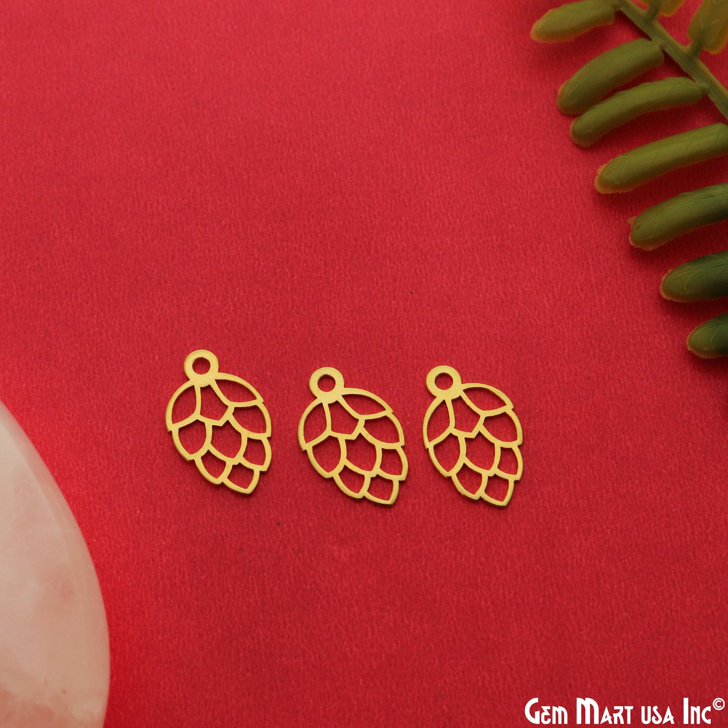 Leaf Shape Charm Laser Finding Gold Plated 18x11.2mm Charm For Bracelets & Pendants