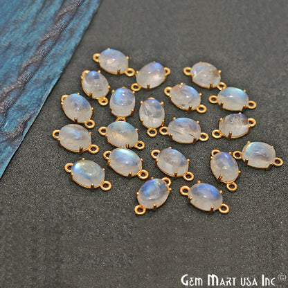 Rainbow Moonstone Cabochon Oval Prong Gold Plated Bail Connector - GemMartUSA