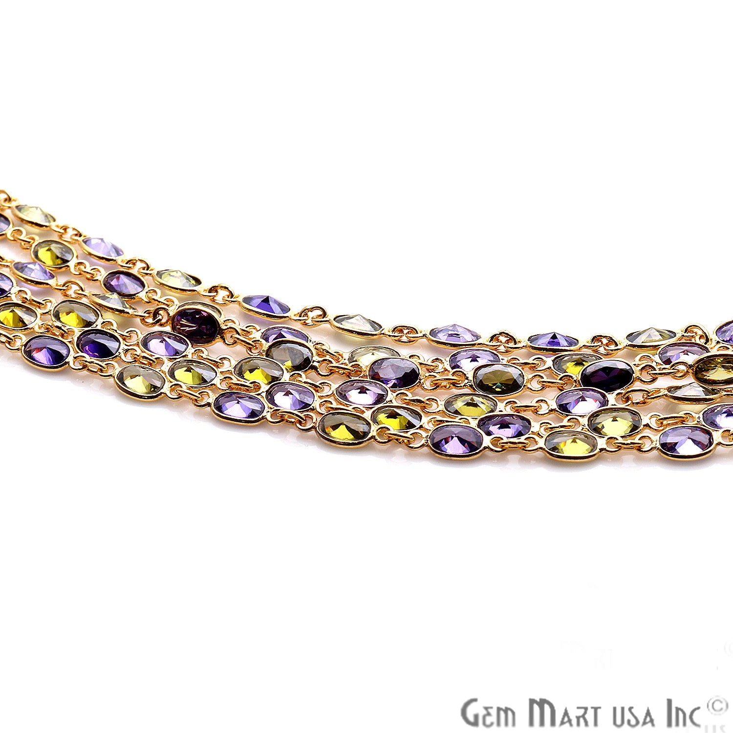 Tanzanite And Olive Green Gemstone Gold Plated Continuous Connector Chain - GemMartUSA
