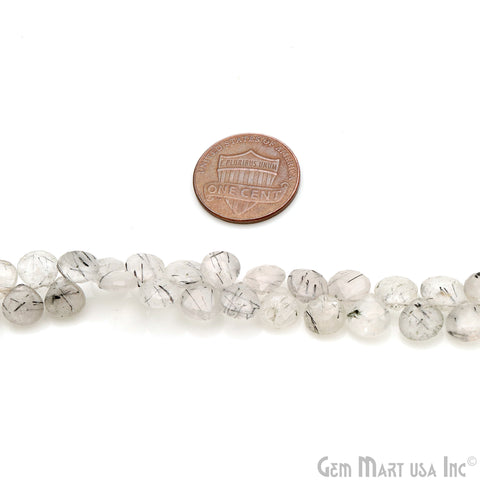 Rutilated Heart Beads, 6.5 Inch Gemstone Strands, Drilled Strung Briolette Beads, Heart Shape, 6-7mm