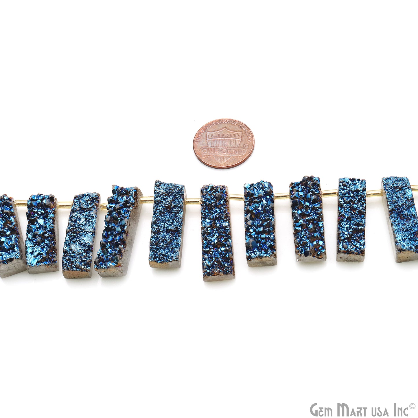 Blue Druzy Rectangle Beads, 8 Inch Gemstone Strands, Drilled Strung Briolette Beads, Rectangle Shape, 25X8mm