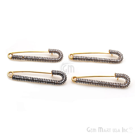 Bejweled Safety Pin, Cubic Zirconia Jewel Pin Sideways Pendant, Safety Pin Charm - GemMartUSA